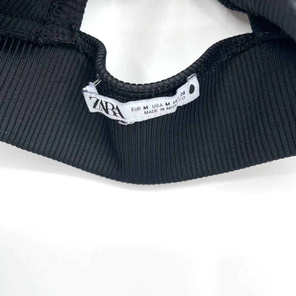 Zara‎ Black Ribbed Crop Top Racerback Medium - Picture 3 of 4